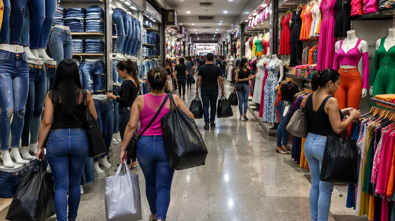 Corredor de galeria em Goiânia com lojas de jeans